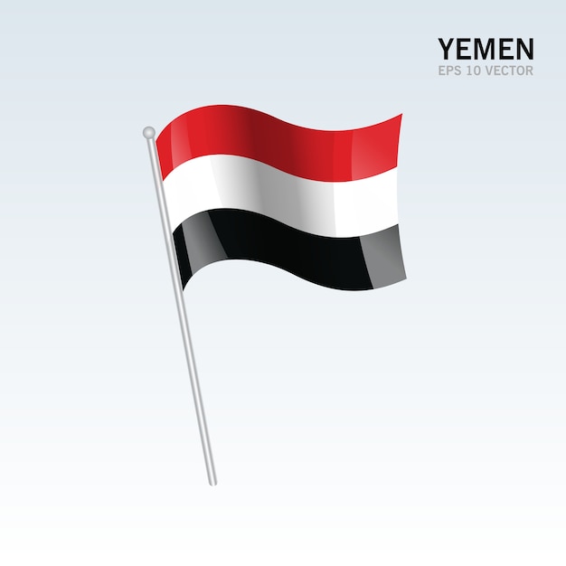 Yemen Ondeando La Bandera Aislada Sobre Fondo Gris Vector Premium 