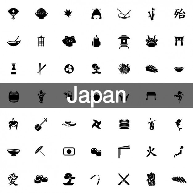 100 Japanische Symbole Kostenlose Vektor