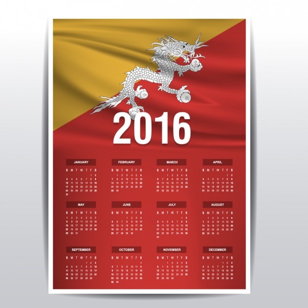 2016 calendar bhutan | Kostenlose Vektor