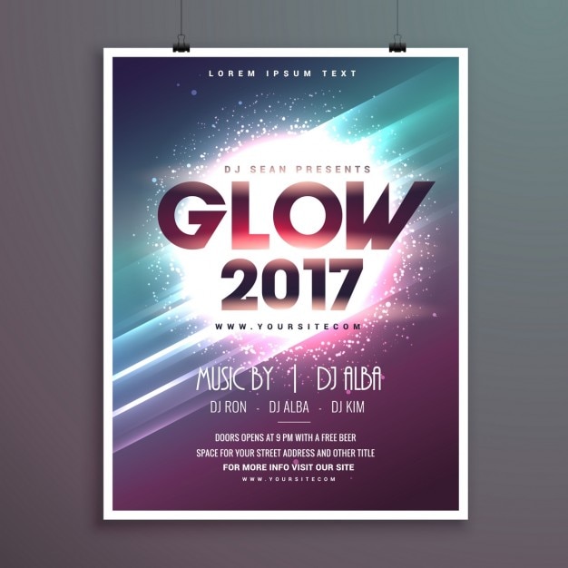 17 Neues Jahr Party Flyer Broschure Vorlage Mit Leuchtenden Hintergrund Kostenlose Vektor