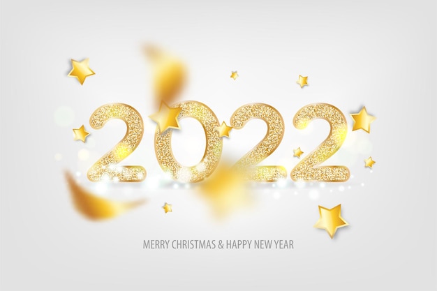 2022 Frohes Neues Jahr Traditioneller Schriftzug Fur Ein Frohes Neues Jahr Oder Frohe Weihnachten Feiertagshintergrund Mit Goldener Bokeh Zahl 2022 Lichtvektorillustration Premium Vektor