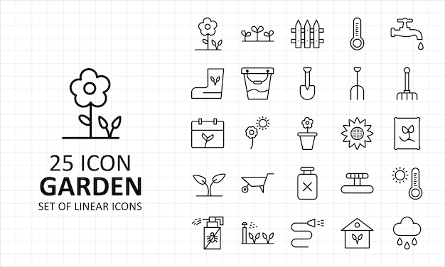 25 garten symbol blatt pixel perfekte symbole PremiumVektor