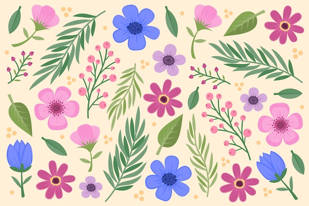 2d Vintage Blumen Hintergrund Kostenlose Vektor