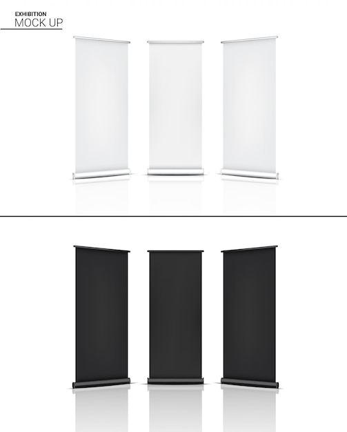 3d mock up realistische kiosk display pop stand ausstellung Premium Vektoren
