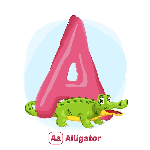 A Für Alligator Illustrationszeichnungsstil Des Alphabet Tieres Für