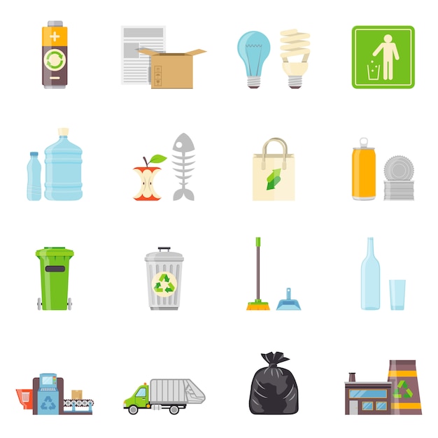 Abfall Recycling Icons Set Kostenlose Vektor