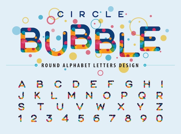 Abstrakte Bunte Kreise Innerhalb Der Alphabet Buchstaben Moderne Farbblase Schriftarten Abgerundete Buchstaben Set Premium Vektor