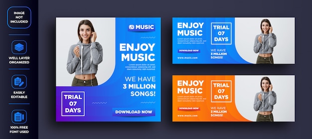 Abstrakte Kreative Social Media Post Und Facebook Banner Design Uber Musik Geniessen Premium Vektor