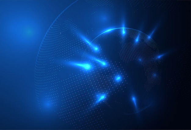 Abstrakte kugelform von glühenden kreisen und von partikeln. visualisierung der globalen netzwerkverbindung. wissenschaft und technologie hintergrund. Premium Vektoren