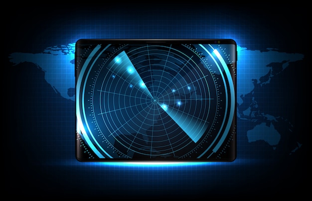 Abstrakter Hintergrund Des Blauen Futuristischen Technologie Scan Schnittstellen Hud Auf Smart Tablet Mit Karten Des Vereinigten Staaten Von Amerika Usa Premium Vektor