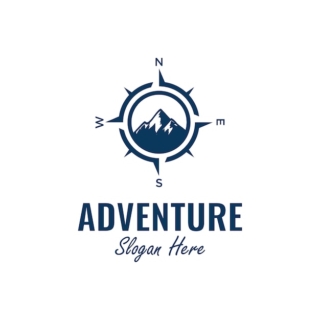 Adventure Logo Design Inspiration Mit Kompass Und Bergelement Premium Vektor