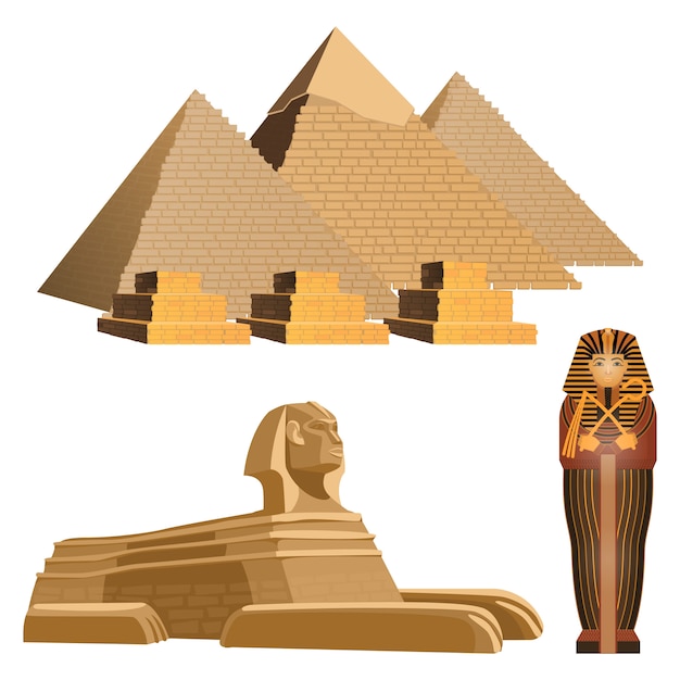 Agyptische Pyramiden Antike Sphinx Und Sarkophag Des Pharaos Premium Vektor