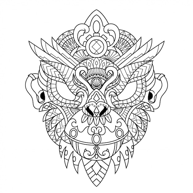 Affe mandala zentangle illustration im linearen stil | Premium-Vektor