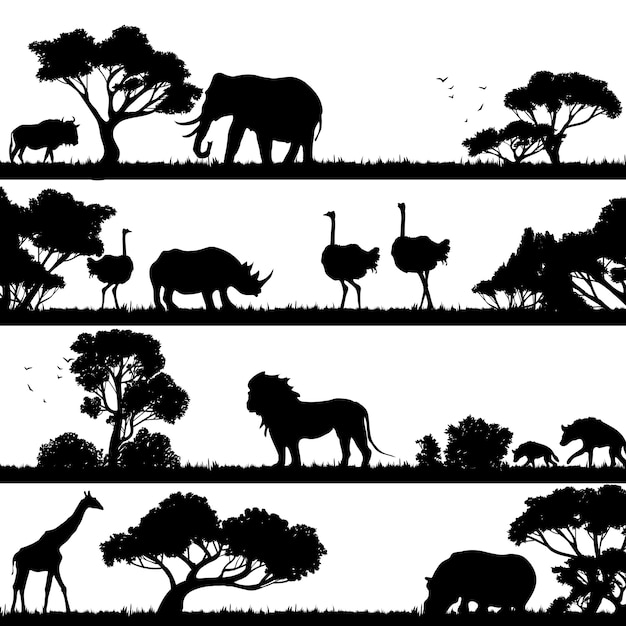 Afrikanische Landschaft Silhouette Kostenlose Vektor