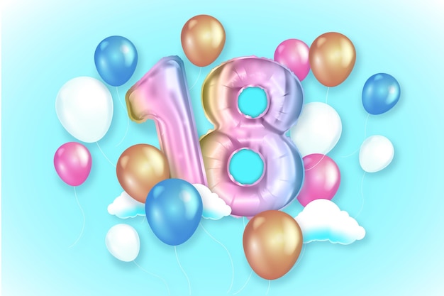 49+ 18 geburtstag bilder kostenlos , Alles gute zum 18. geburtstag hintergrund mit realistischen luftballons