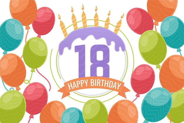 Alles gute zum achtzehnten geburtstag hintergrund Kostenlose Vektor