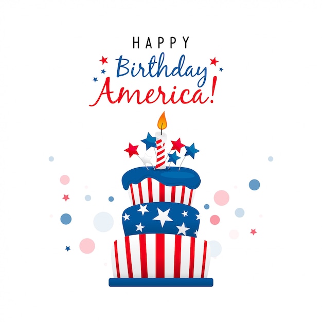 Alles gute zum geburtstag amerika mit kuchenkarte PremiumVektor