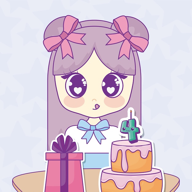 alles gute zum geburtstag design mit kawaii anime girl