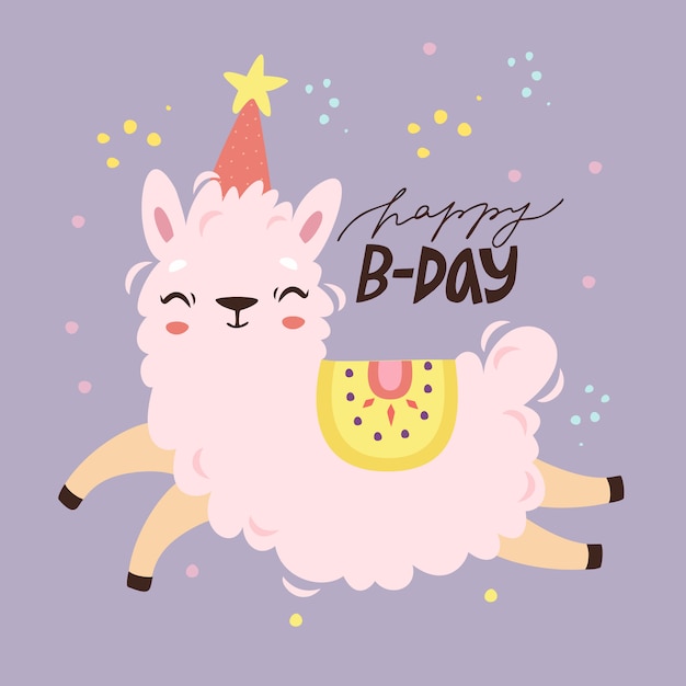 Alles gute zum geburtstag grußkarte mit alpaka charakter. süßer lama