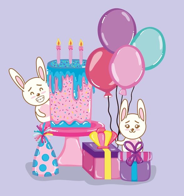 Alles gute zum geburtstag hasen cartoons PremiumVektor
