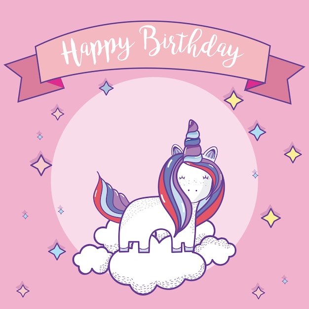 Alles Gute zum Geburtstag Karte mit niedlichen Einhörnern Fantasy ...