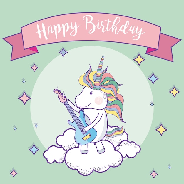 Alles Gute zum Geburtstag Karte mit niedlichen Einhörnern Fantasy ...