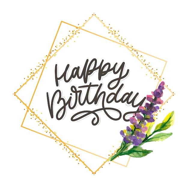 Alles Gute Zum Geburtstag Schriftzug Kalligraphie In Einem Goldenen Rahmen Mit Blume Premium Vektor