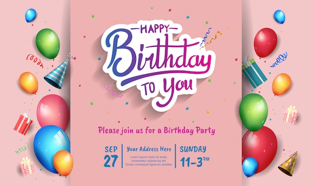 Alles Gute Zum Geburtstagdesign Fur Fahne Plakat Einladungskarte Mit Buntem Geburtstagselement Premium Vektor