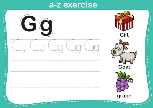 Alphabet az übung mit karikaturvokabularillustration Premium Vektoren