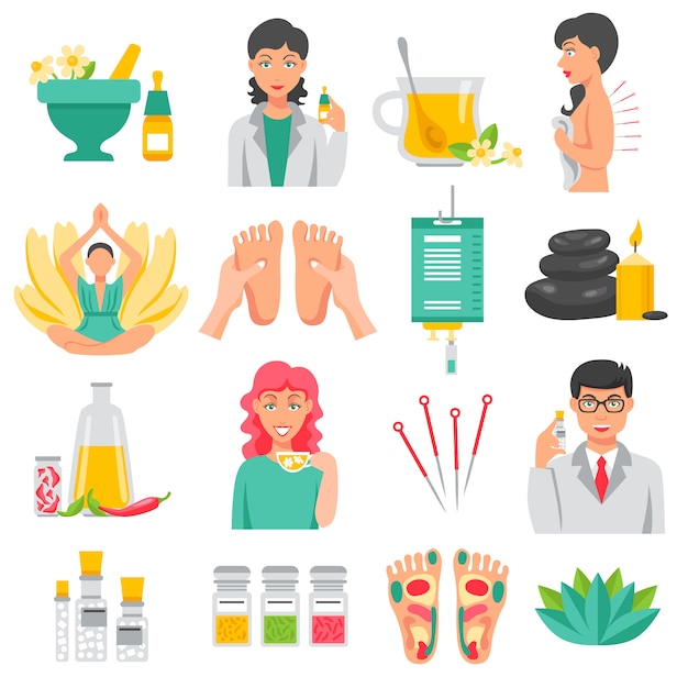  Alternative  medizin icons set Kostenlose Vektor