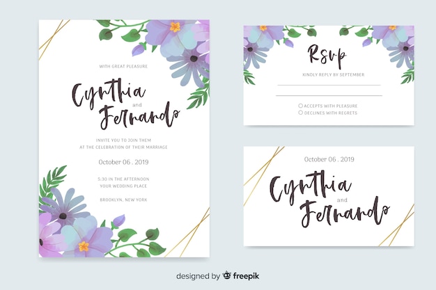 Aquarell Blumen Hochzeit Briefpapier Vorlage Kostenlose Vektor