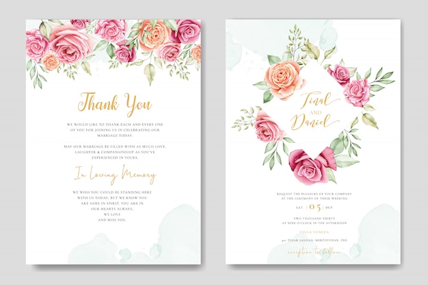 Aquarell Blumen Hochzeit Einladung Kartenvorlage Premium Vektor
