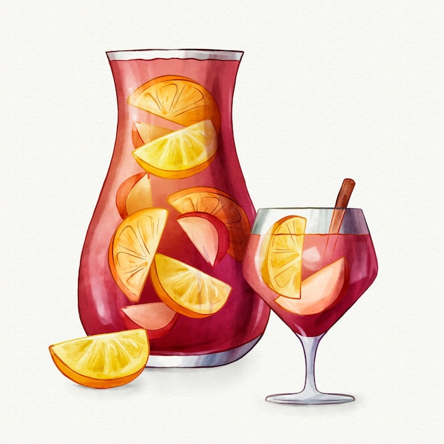 Aquarell gemalte sangria-illustration | Kostenlose Vektor