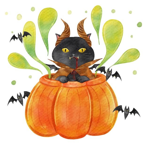 Aquarell Halloween Katze Illustration Premium Vektor