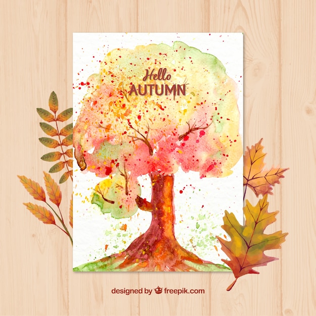 Aquarell herbst baum karte | Kostenlose Vektor