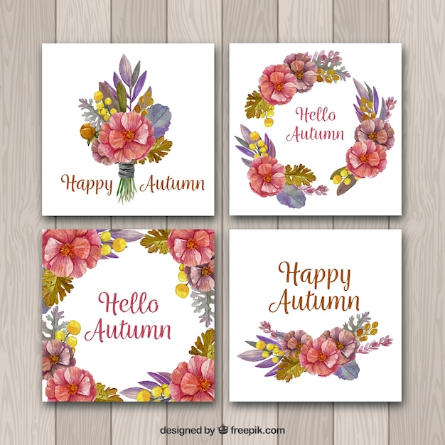 Aquarell Herbst Karten Mit Blumen Stil Kostenlose Vektor