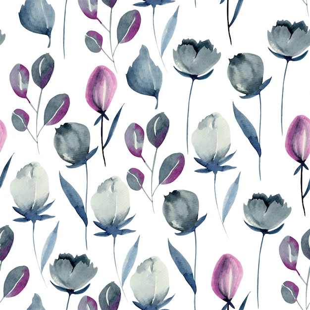 Aquarell Indigo Blumen Nahtloses Muster Premium Vektor