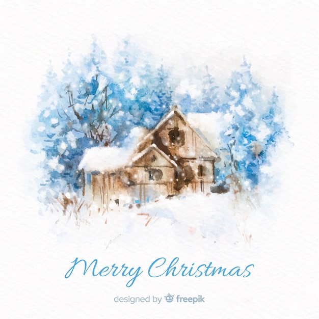 Aquarell Kabine Weihnachten Hintergrund Premium Vektor