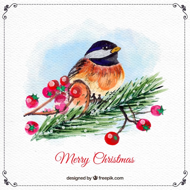 Aquarell Vogel Weihnachten Hintergrund Kostenlose Vektor