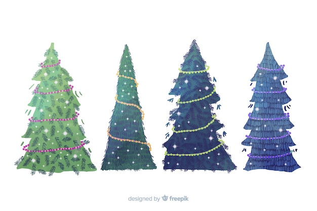 Aquarell weihnachtsbaum sammlung | Kostenlose Vektor