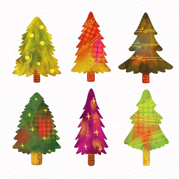 Aquarell weihnachtsbaum sammlung | Kostenlose Vektor