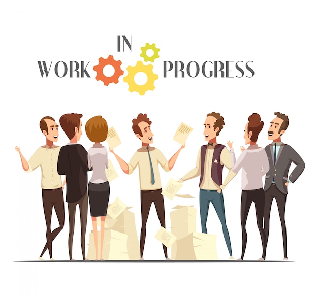 Arbeiten sie laufend konzept mit der sitzung und kreativen denkenden symbolkarikatur-vektorillustration Kostenlosen Vektoren
