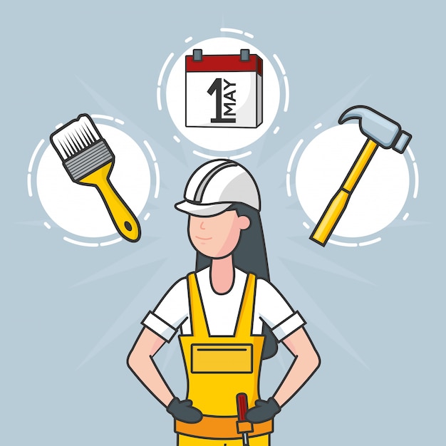 Arbeiter mit baugegenständen, illustration Kostenlosen Vektoren