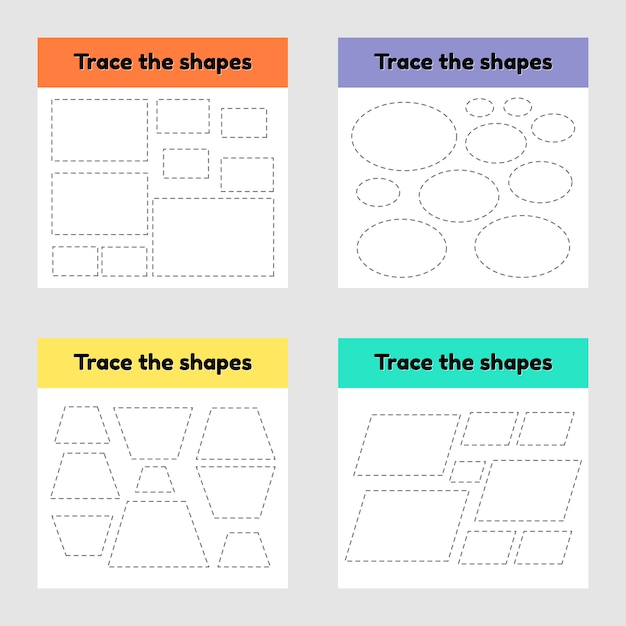 Arbeitsblatt Zur Padagogischen Ruckverfolgung Fur Kinder Kindergarten Vorschule Und Schulalter Verfolgen Sie Die Geometrische Form Gestrichelt Premium Vektor