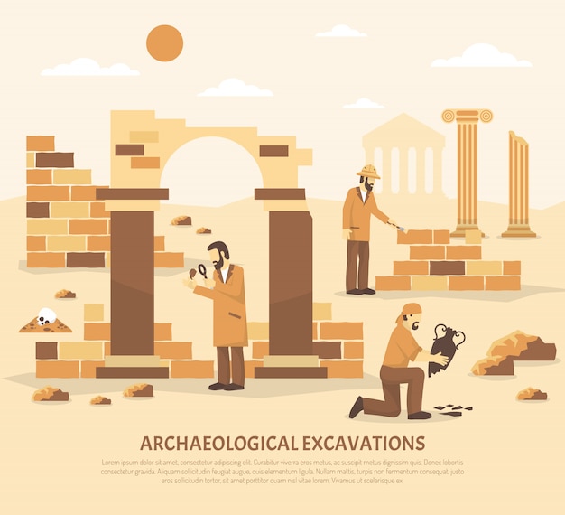 Archäologie-ausgrabungs-illustration Kostenlosen Vektoren