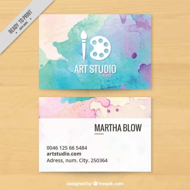 Art Studio Visitenkarte Mit Wasserfarben Gemalt Premium Vektor