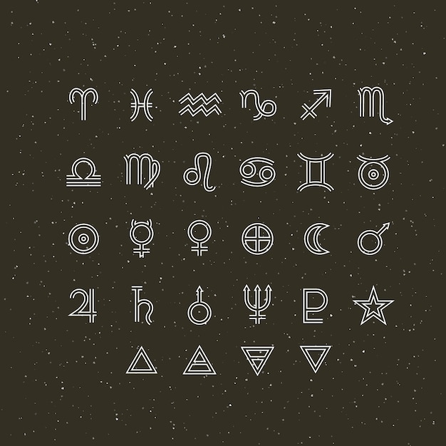 Astrologie Symbole Und Mystische Zeichen Satz Astrologischer Grafischer Elemente Icons Sammlung Premium Vektor