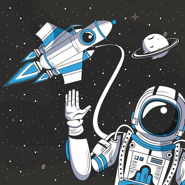 Astronaut in der raumzeichnungskarikatur | Kostenlose Vektor