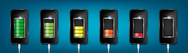 Aufgeladenes batterietelefon, handy-usb-steckerkabel. Premium Vektoren