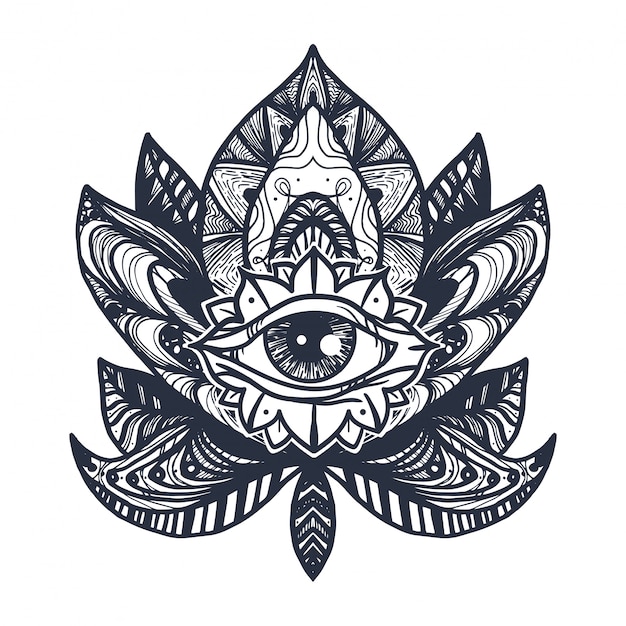 Auge Auf Lotus Tattoo Premium Vektor